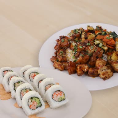 Teriyaki de Pechuga + Nevado Roll