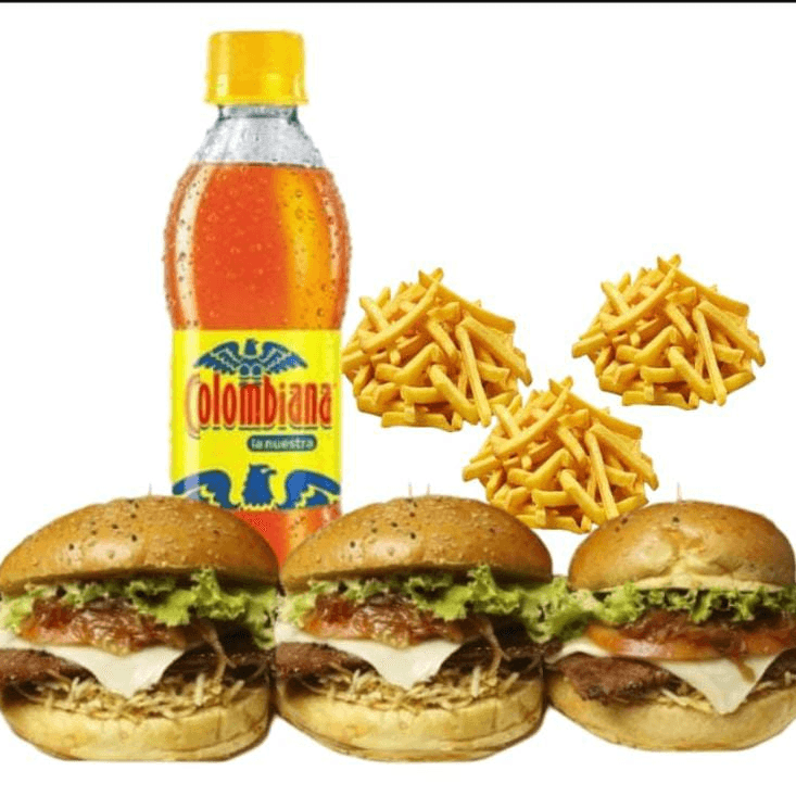 3 Hamburguesa + 3 Francesas + 1 Litro Postobon