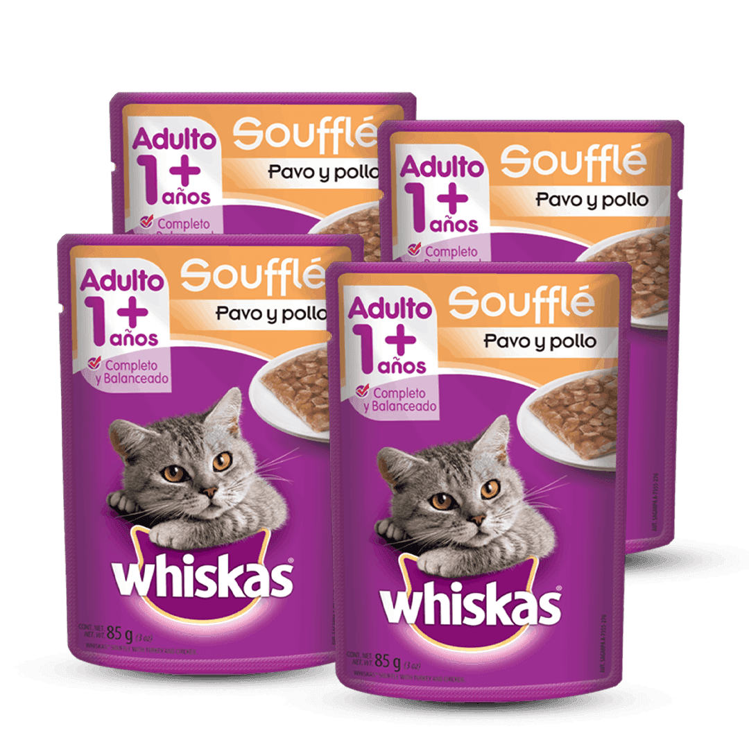 4 WHISKAS JELLY POUCH POLLO Y PAVO