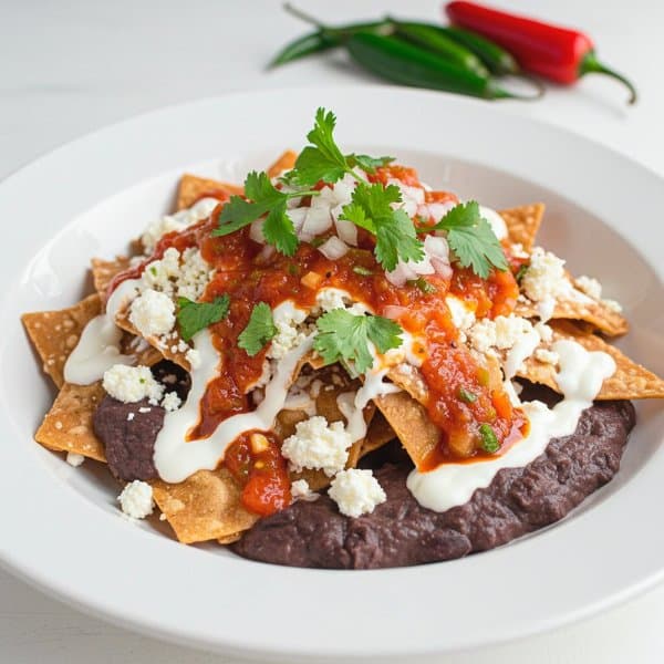 Chilaquiles de frijoles con salsa Macha