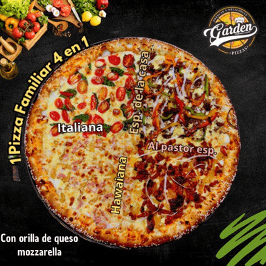 1 PIZZA FAMILIAR 4 EN 1 CON ORILLA DE QUESO