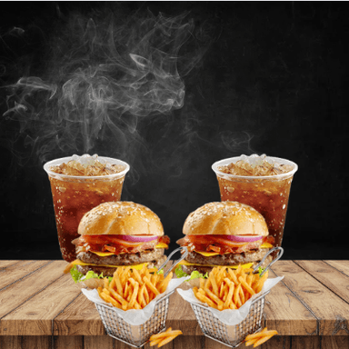 2 Hamburguesas Dobles, 2 Papas y 2 Mr Tea..