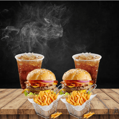 2 hamburguesa dobles + papas + Mr Tea