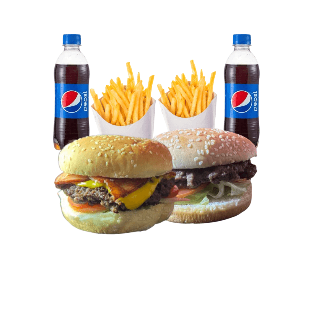 Burguer Tradicional + Burguer Bacon + 2 Pepsis