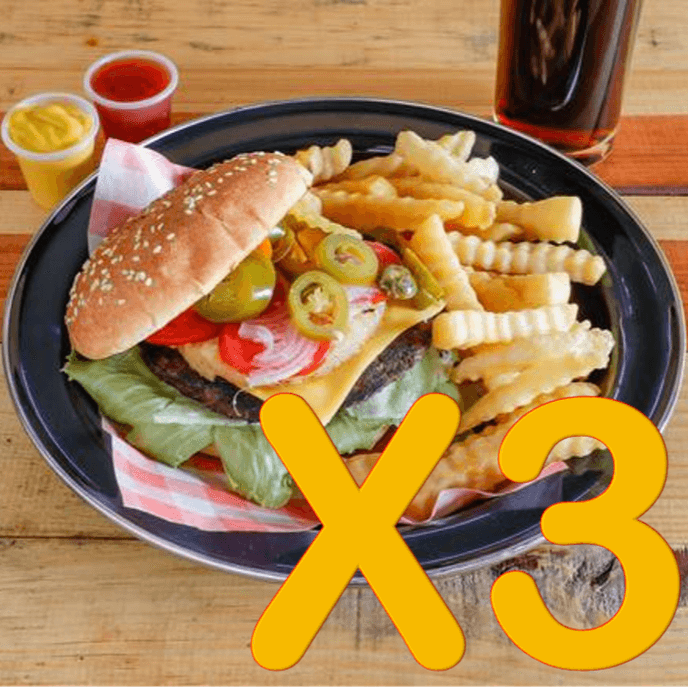 3 Burgers + 300g de papas