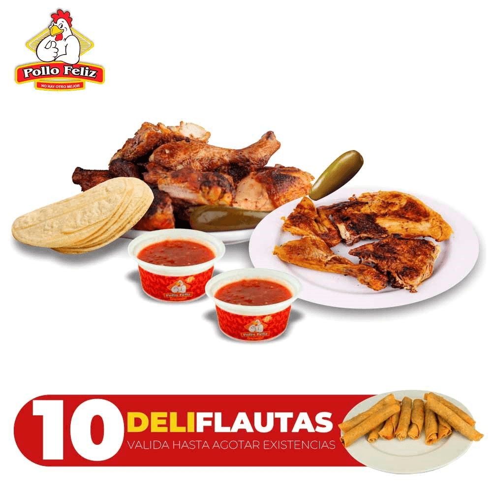 Pkt 1 Pollo y 1/2 + 10 Flautas Gratis