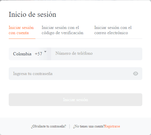 Inicio de sesión DiDi Tienda
