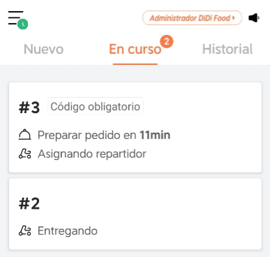 DiDi Tienda pedido en progreso, versión móvil