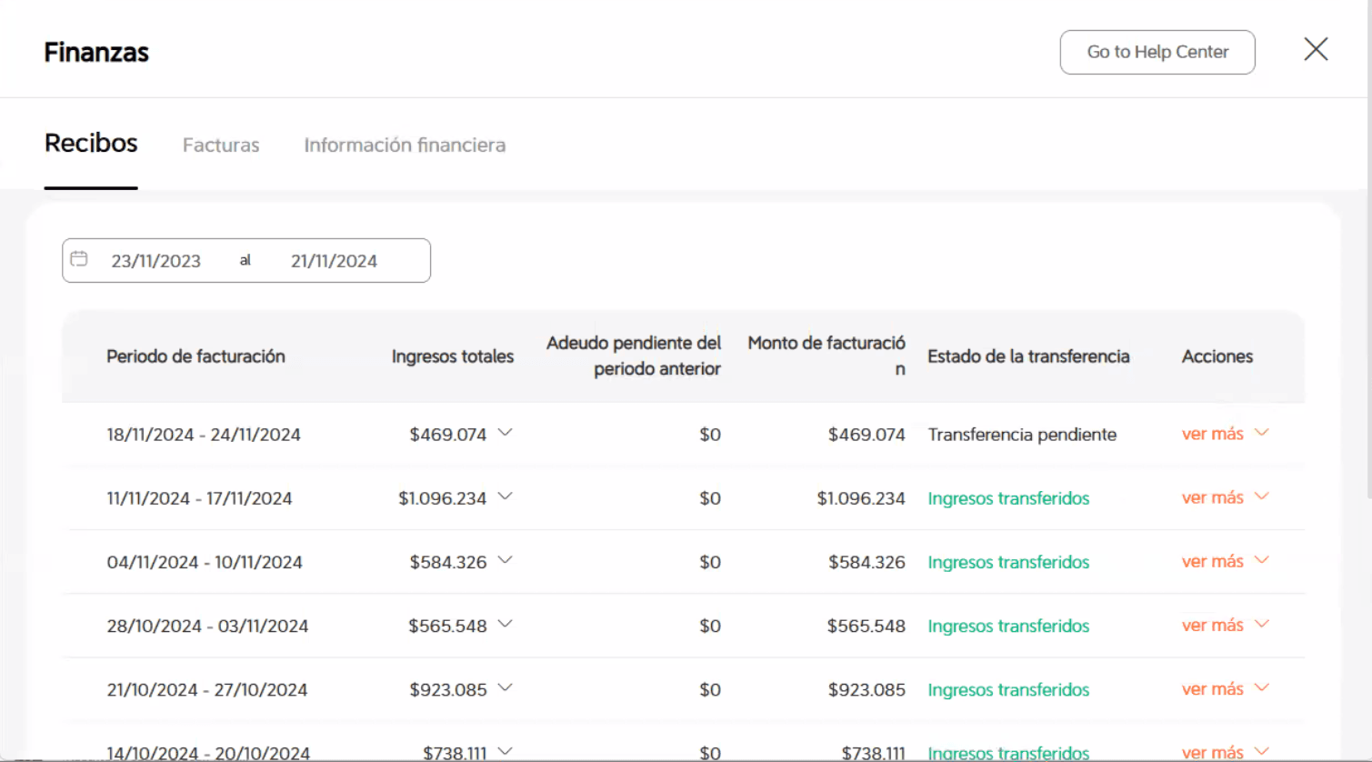 DiDi Tienda menú principal de finanzas