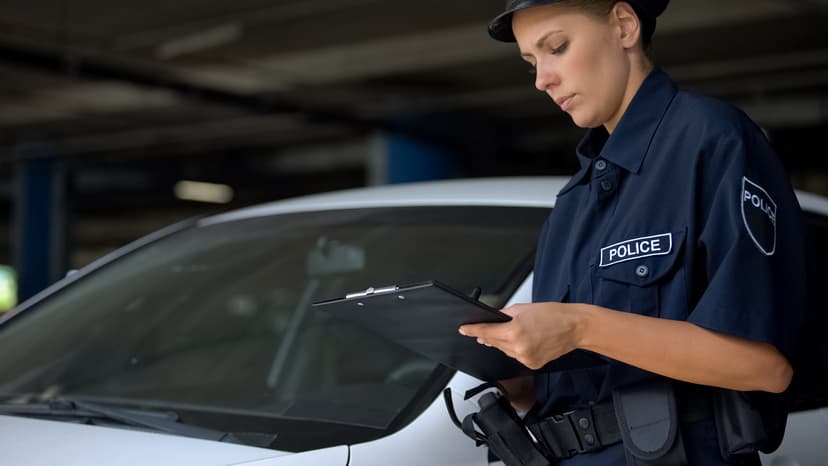 Policía multando auto