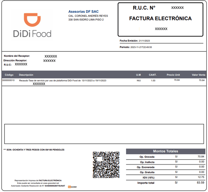 Factura servicios de plataforma pe