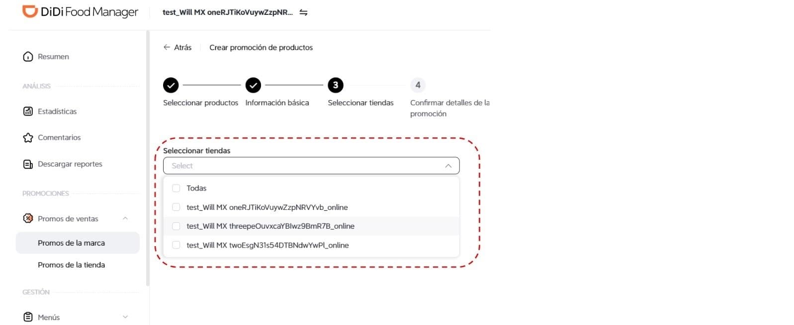 Elegir cantidad locales promoción DiDi Food Manager