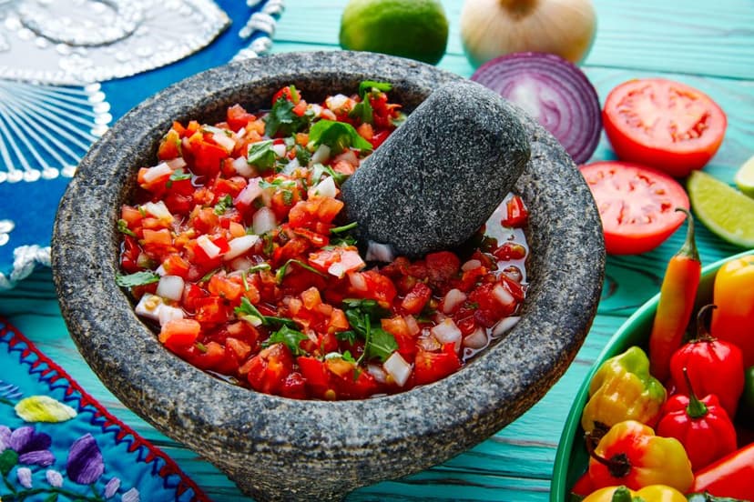 Picoso pico de gallo en molcajete