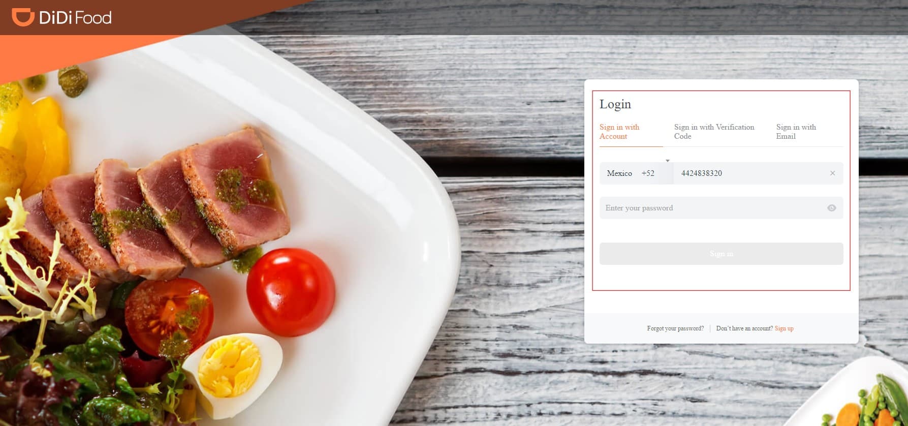 Inicio de sesión DiDi Food