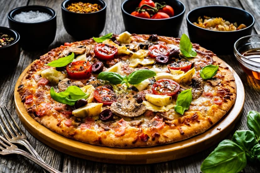 pizza capricciosa de setas blancas y champiñones