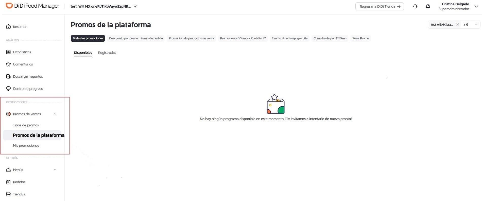 Promos de marca DiDi Food Manager