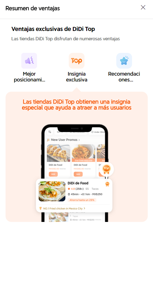 DiDi Top restaurantes con insignia