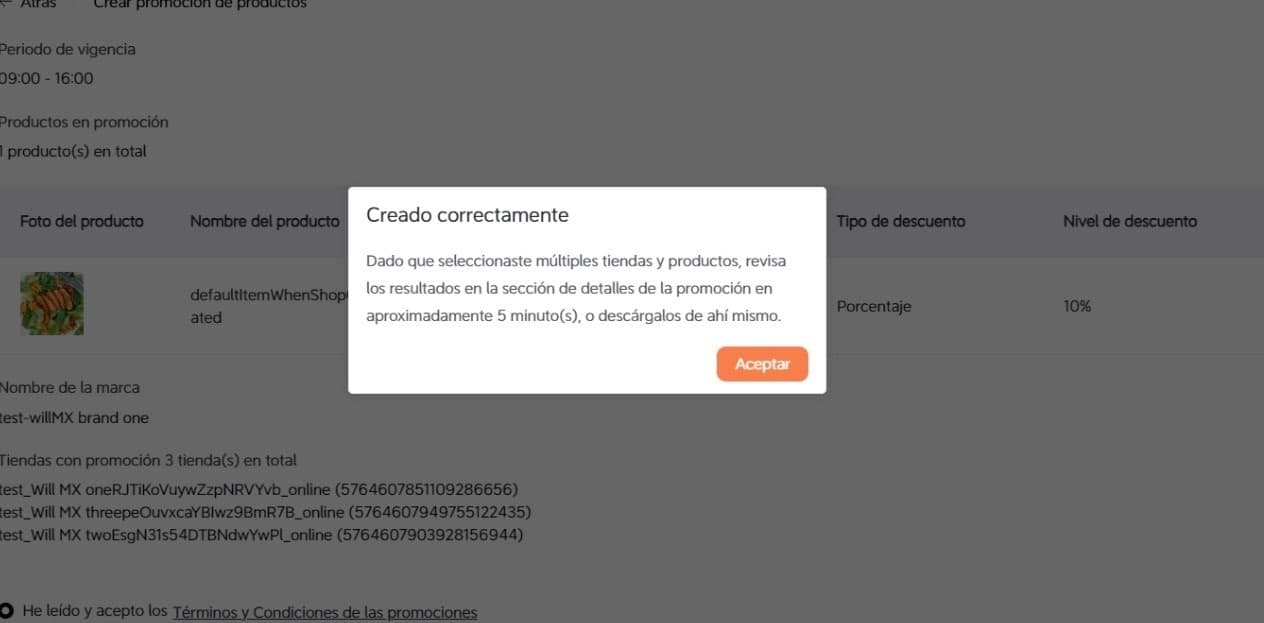 Indicador evento creado correctamente DiDi Food Manager