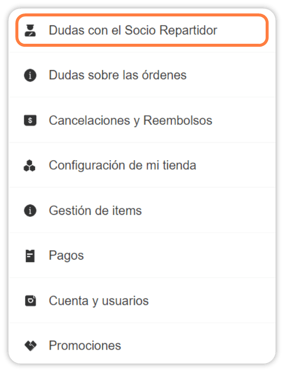 menu dudas socio repartidor