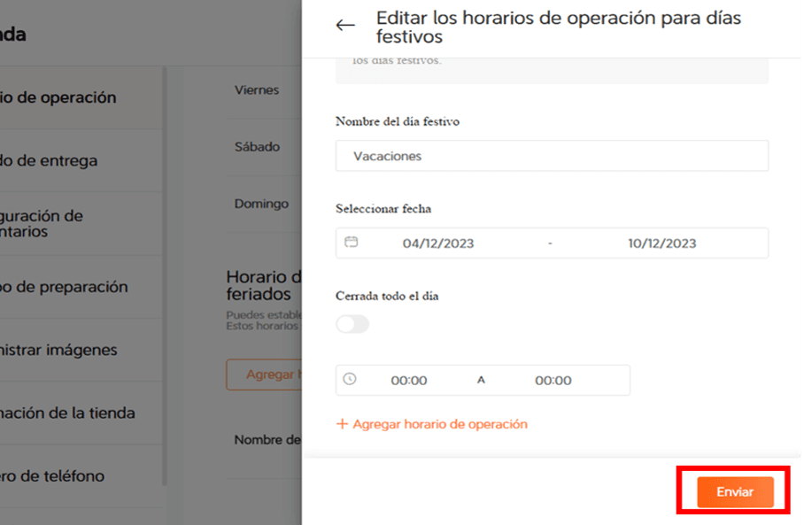 Ajustar horario festivo paso 3