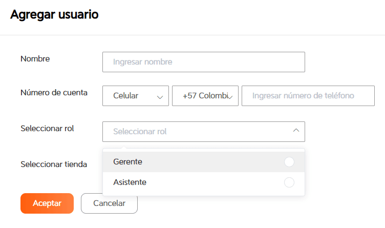 DiDi Tienda formulario agregar usuario